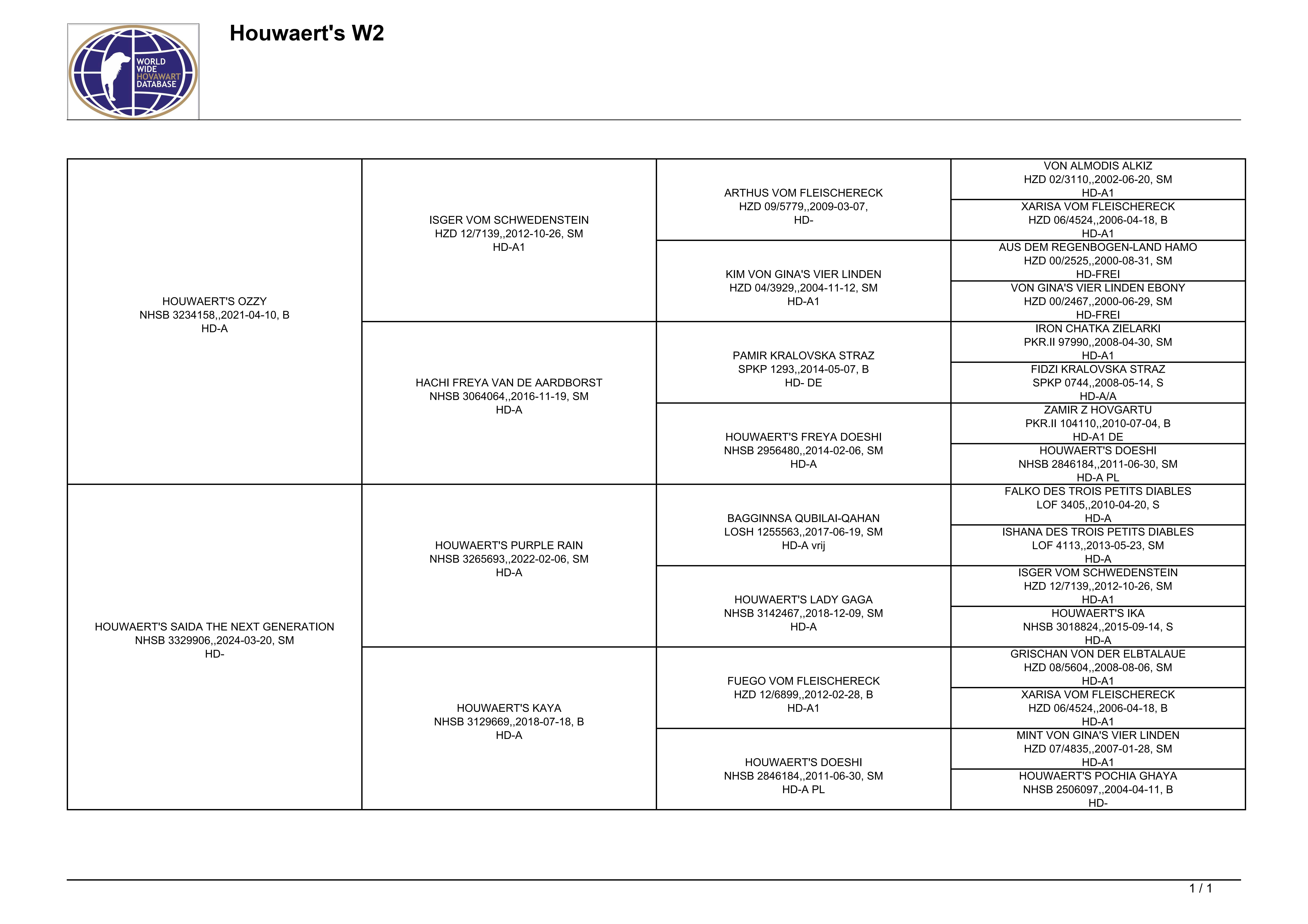 W2 stamboom Saida x Ozzy